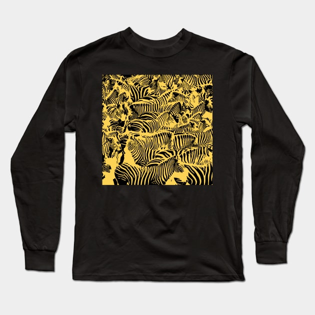 Gold Zebras Pattern Long Sleeve T-Shirt by Indie Pop